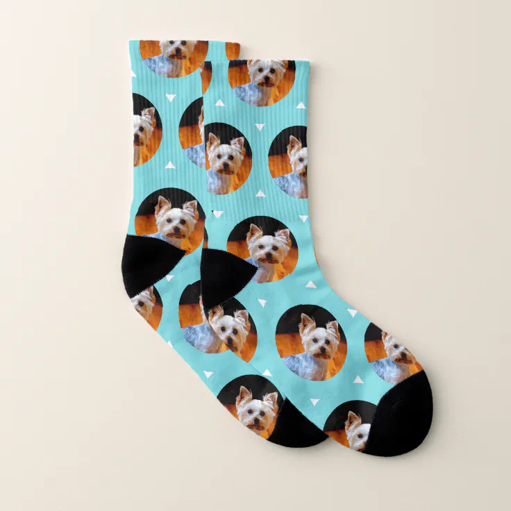 Your Text with Paw and Bones Turn Your Face into Socks Dog Pet Face Custom Photo Sock for Men Women 
