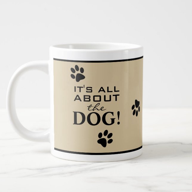 Cute Custom Dog Paw Typography Dog Lover's Giant Coffee Mug (Left)