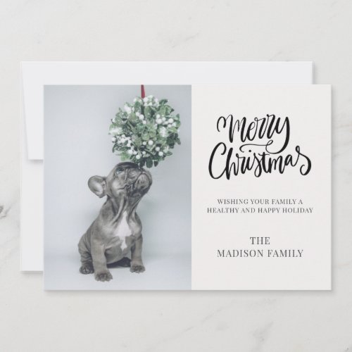 Cute Custom Dog Photo Mistletoe Merry Christmas Holiday Card