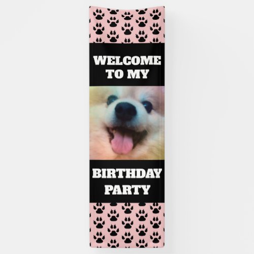 Cute Custom Dog Photo Pink Birthday Party  Banner