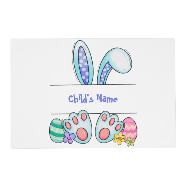 Cute Custom Easter Boy's Bunny and Eggs Laminated Placemat (Front)