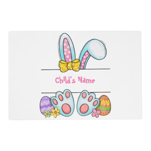 Cute Custom Easter Girls Bunny and Eggs Laminated Placemat