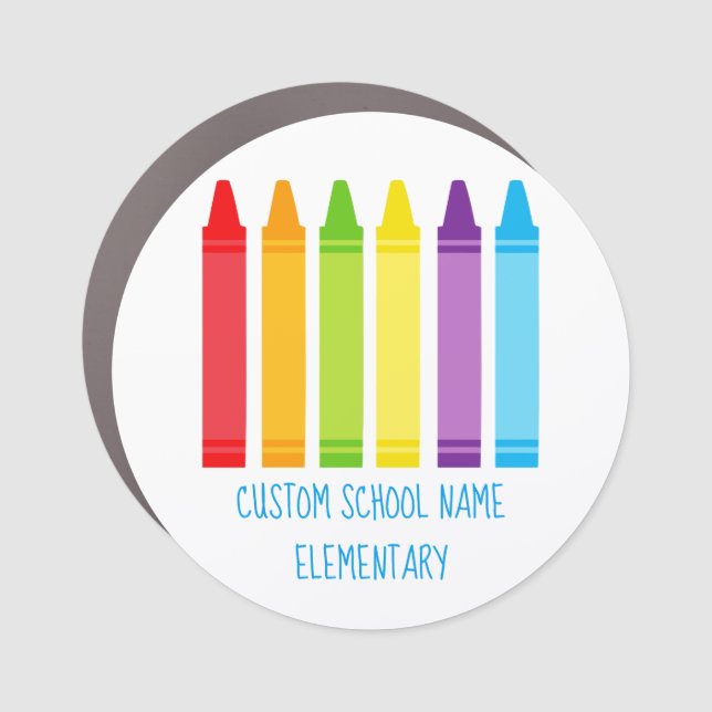 Cute Custom Elementary School Crayon Car Magnet (Front)
