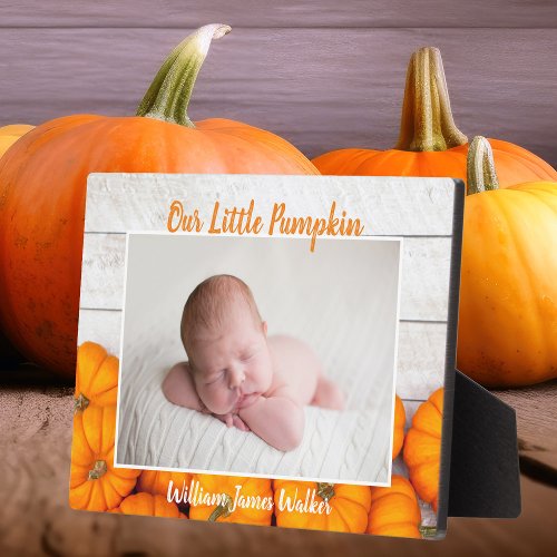 Cute Custom Fall Baby Pumpkin Newborn Photo Plaque