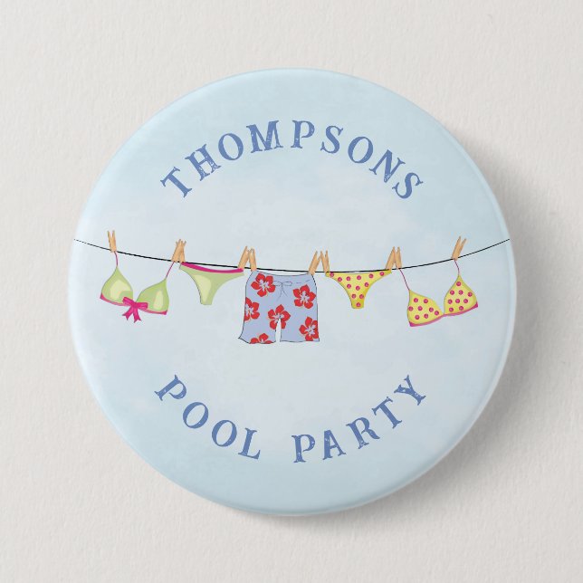 Cute Custom Family Whimsical Fun Pool Party  Button (Front)