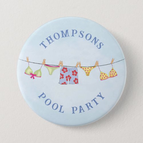 Cute Custom Family Whimsical Fun Pool Party  Button