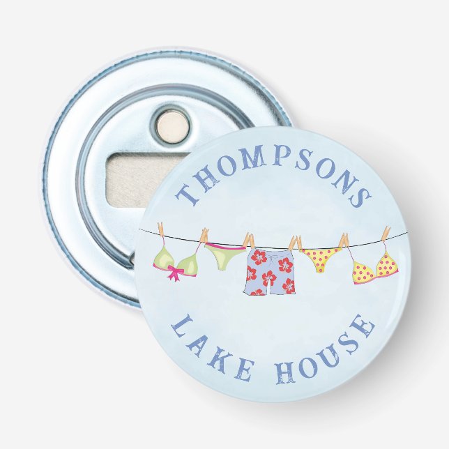 Cute Custom Family Whimsical Lake House Bottle Opener (Front)