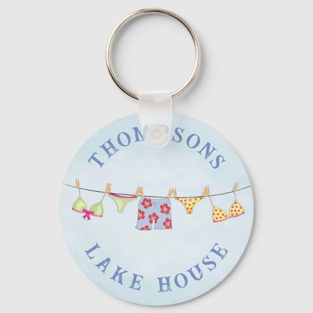 Cute Custom Family Whimsical Lake House Keychain (Front)