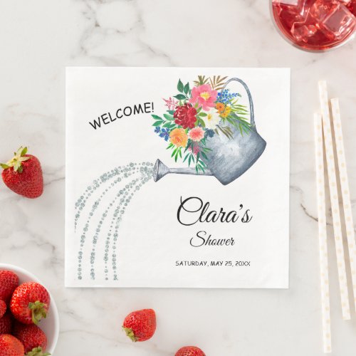 Cute Custom Floral Watering Can Shower Napkins