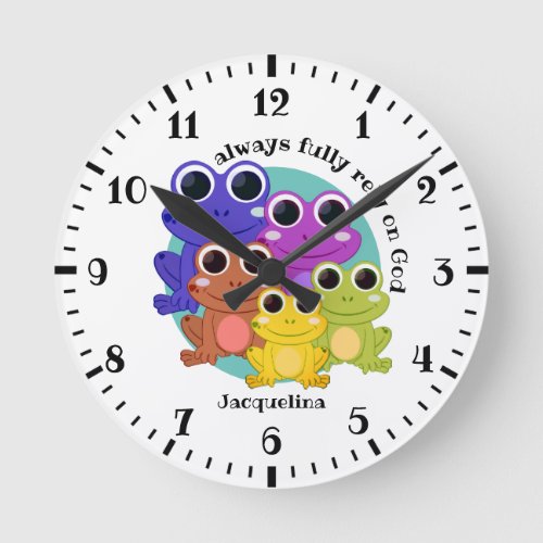 Cute Custom FULLY RELY ON GOD Christian Frog  Roun Round Clock