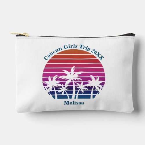 Cute Custom Girls Beach Trip Pink Palm Tree Sunset Accessory Pouch