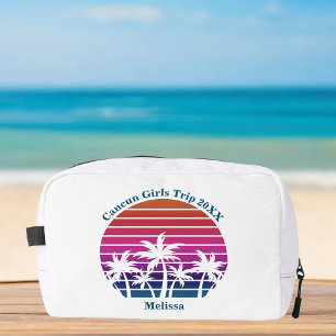 Cute Custom Girls Beach Trip Pink Palm Tree Sunset Dopp Kit