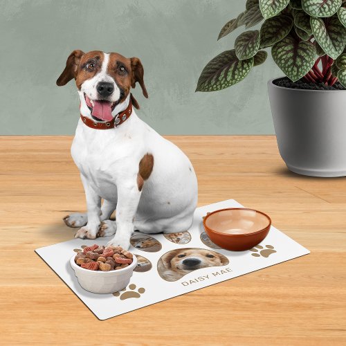 Cute Custom Gold Paw Print Name Photo Collage Placemat