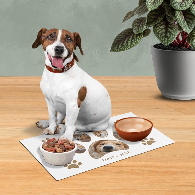 Cute Custom Gold Paw Print Name Photo Collage Placemat (Creator Uploaded)