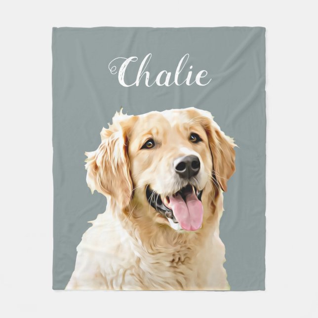 Cute Custom Golden Retriever Dog Personalized Fleece Blanket (Front)