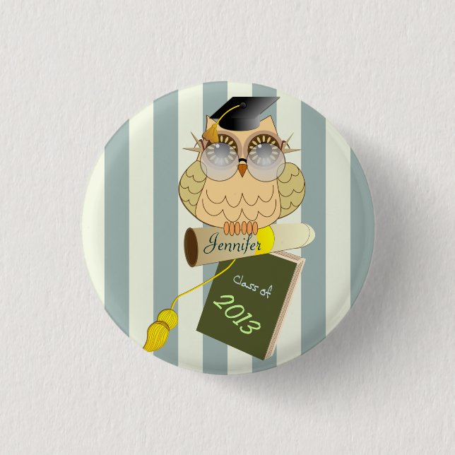Cute custom Graduation cartoon Owl & Name Button (Front)
