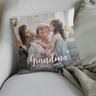 Cute Custom Grandma Two Photo Keepsake Throw Pillow