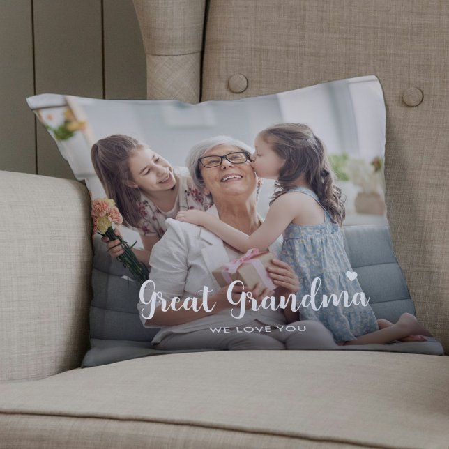 Cute Custom Great Grandma Two Photo Keepsake Throw Pillow (Creator Uploaded)