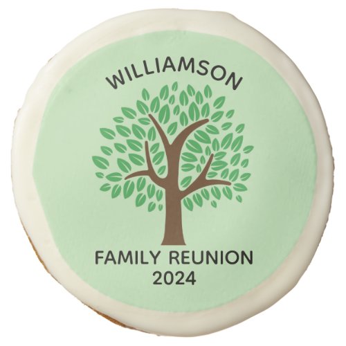 Cute Custom Green Family Tree Reunion Party Sugar Cookie