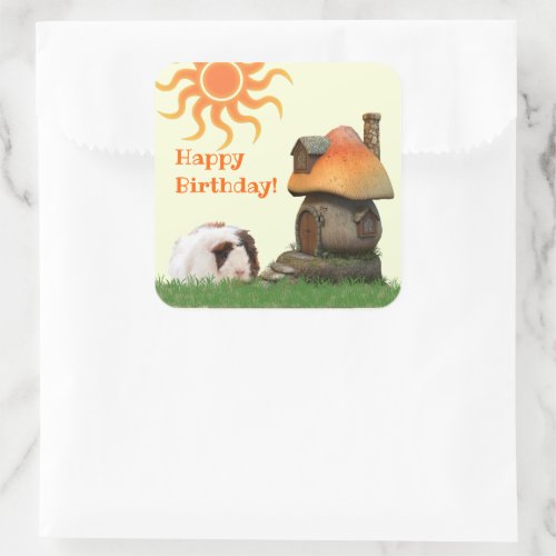 Cute Custom Guinea Pig Mushroom House Square Sticker