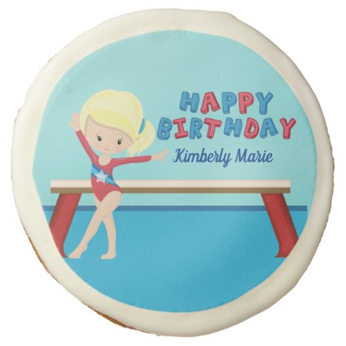 Cute Custom Gymnastics Girl Birthday Party Sugar Cookie