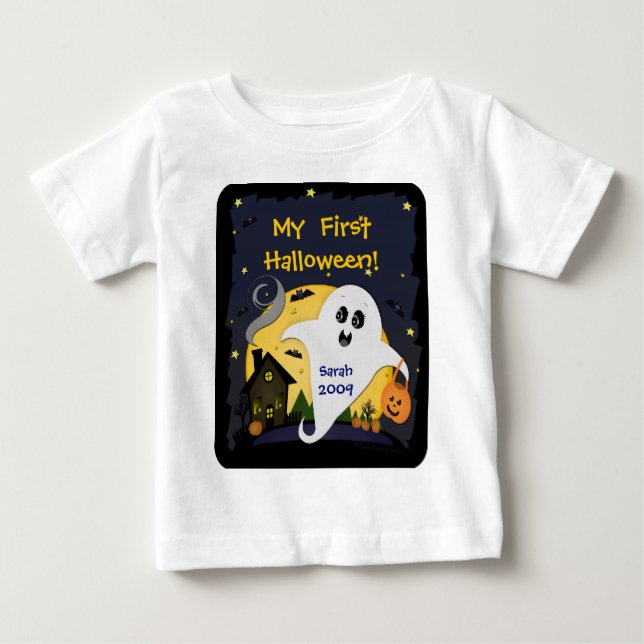 Cute Custom Halloween Ghost & Friends Baby T-Shirt (Front)