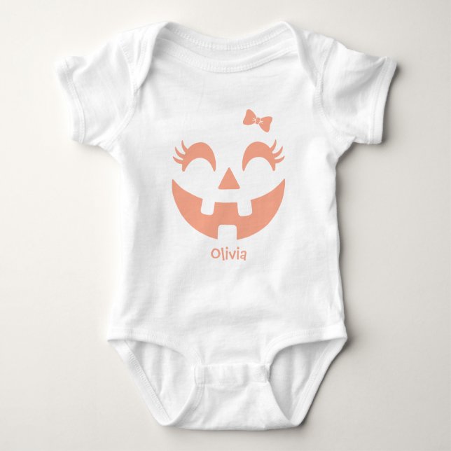 Cute Custom Halloween Jack O' Lantern  Baby Bodysuit (Front)