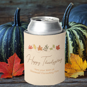 Cute Custom Happy Thanksgiving Leaves Party Can Cooler