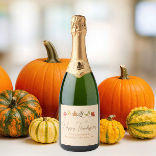 Cute Custom Happy Thanksgiving Leaves Party Sparkling Wine Label