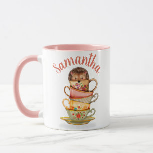 Cute Custom Hedgehog and Colorful Teacups Mug