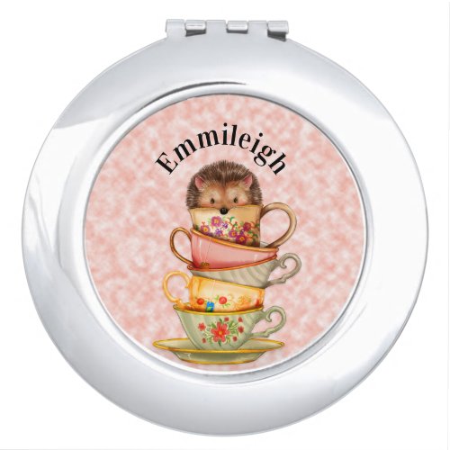 Cute Custom Hedgehog Colorful Teacups Compact Mirror