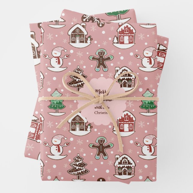 Cute Custom Holiday Cookie Pattern Christmas Wrapping Paper Sheets (In situ)