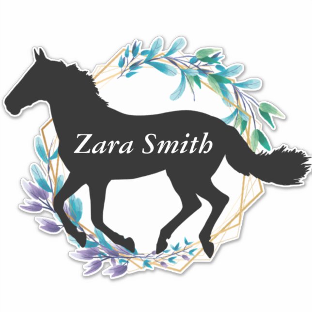 Cute Custom Horse Name Flowers Sticker (Front)