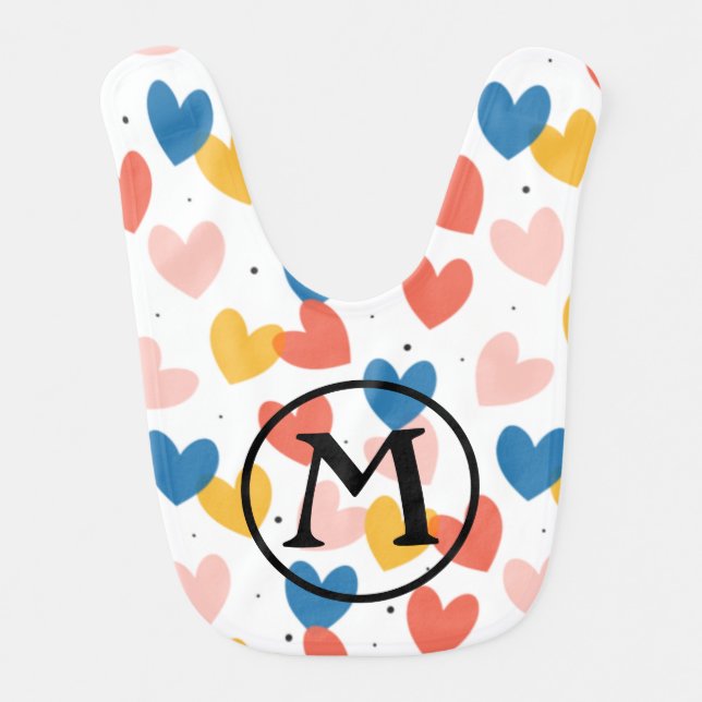 Cute Custom Initial Heart Pattern Baby Bib (Front)