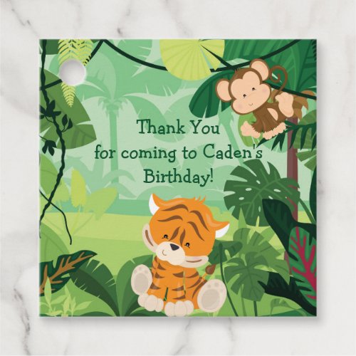 Cute Custom Jungle Kids Birthday Party Green Favor Tags