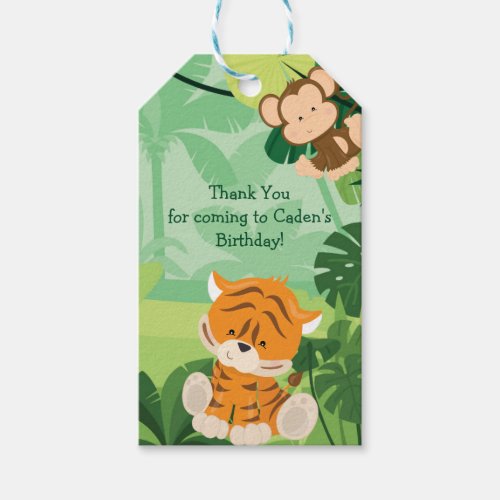 Cute Custom Jungle Kids Birthday Party Green Gift Tags