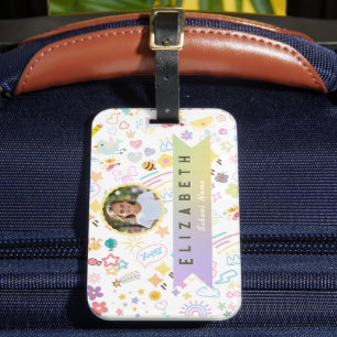 Cute Custom Kid Name & Photo Colorful Child Luggage Tag