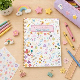 Cute Custom Kid Name & Photo Colorful Rainbow Planner