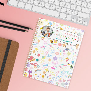 Cute Custom Kid Name & Photo Colorful Rainbow Planner