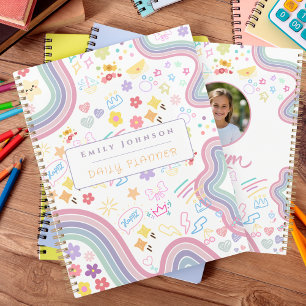 Cute Custom Kid Name & Photo Colorful Rainbow Planner