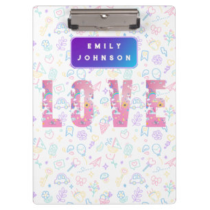 Cute Custom Kid’s Name Colorful Patterns Clipboard