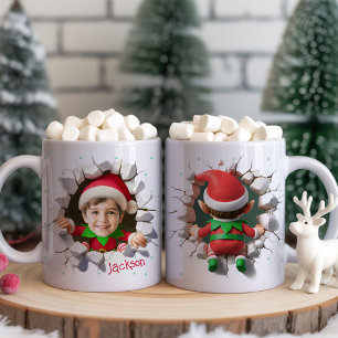 Cute Custom Kids Face Photo Funny Elf Christmas Coffee Mug