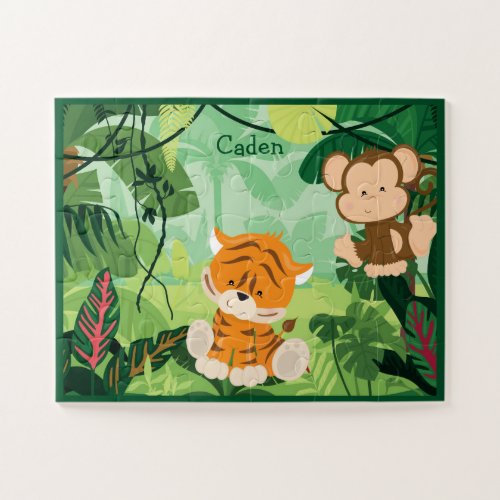 Cute Custom Kids Jungle Tiger Monkey Jigsaw Puzzle