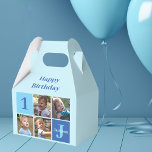 Cute Custom Kids Photo Boys Birthday Party Favor Boxes<br><div class="desc">Cool 2 photo personalized happy birthday party favor box for a little boy or kid's first birthday. Celebrate your child's 1st birthday with cute photographs of them on this add your own photograph design with adorable blue squares. Add their name and age.</div>