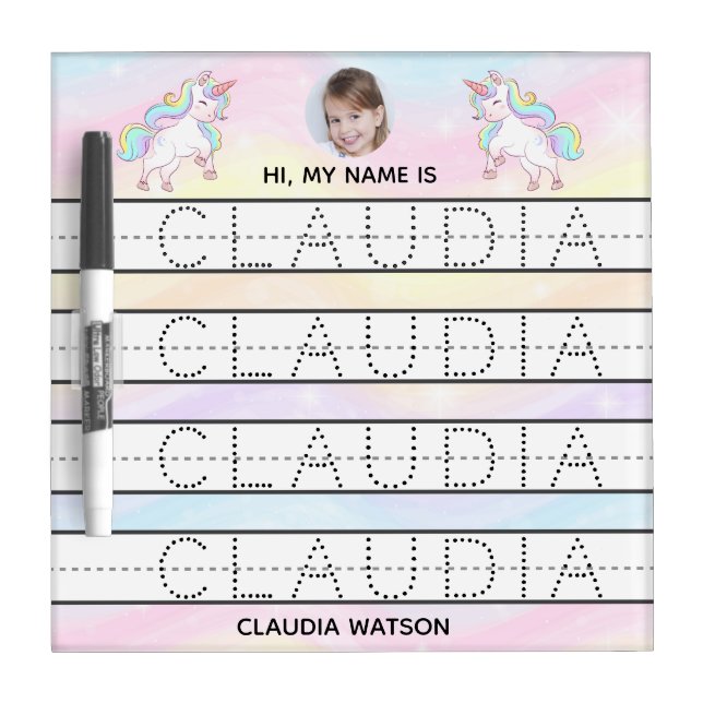 Cute Custom Kids Photo Name Tracing Practice Dry Erase Board (Front)