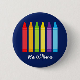Cute Custom Kindergarten School Teacher Crayon Button