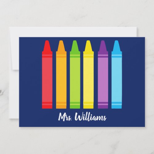 Cute Custom Kindergarten Teacher Crayon Card