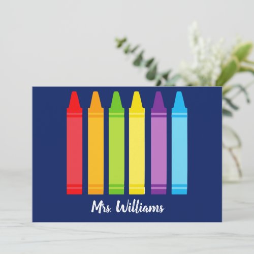 Cute Custom Kindergarten Teacher Crayon Card
