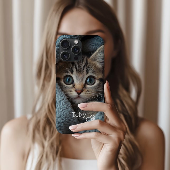 Cute Custom kitten Photo & Name with Heart Paw Case-Mate iPhone Case (Creator Uploaded)