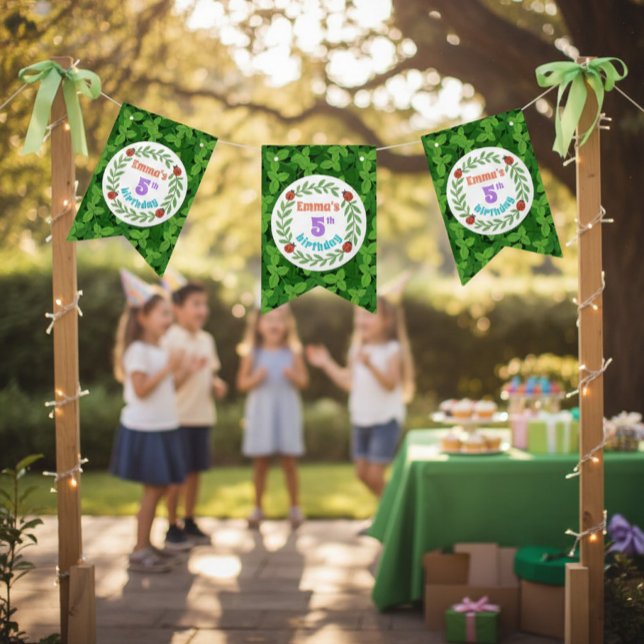 Cute Custom Ladybug & Leaf 5th Birthday Bunting Flags (Creator Uploaded)